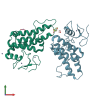 PDB entry 5pxp coloured by chain, front view.