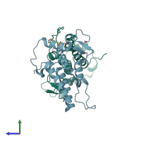 PDB entry 5pxp coloured by chain, side view.