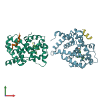 PDB entry 5q1b coloured by chain, front view.