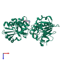 Monomeric assembly 1 of PDB entry 5q1k coloured by chemically distinct molecules, top view.