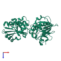 Monomeric assembly 1 of PDB entry 5q1z coloured by chemically distinct molecules, top view.