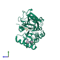 PDB entry 5q1z coloured by chain, side view.