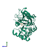 PDB entry 5q37 coloured by chain, side view.