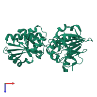 Monomeric assembly 1 of PDB entry 5q42 coloured by chemically distinct molecules, top view.