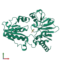 Monomeric assembly 1 of PDB entry 5q52 coloured by chemically distinct molecules, front view.