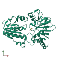 Monomeric assembly 1 of PDB entry 5q7g coloured by chemically distinct molecules, front view.