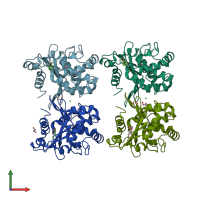 PDB entry 5qac coloured by chain, front view.