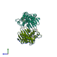 PDB entry 5qac coloured by chain, side view.