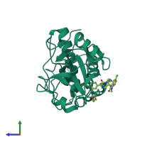 PDB entry 5qbz coloured by chain, side view.