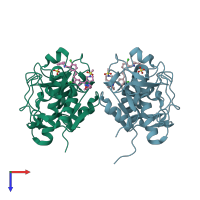 PDB entry 5qcg coloured by chain, top view.