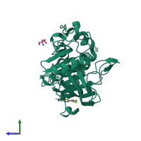 PDB entry 5qel coloured by chain, side view.
