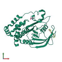 Monomeric assembly 1 of PDB entry 5qey coloured by chemically distinct molecules, front view.