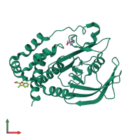 PDB entry 5qf5 coloured by chain, front view.