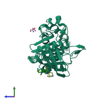 PDB entry 5qfe coloured by chain, side view.