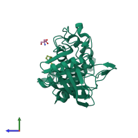 PDB entry 5qfm coloured by chain, side view.
