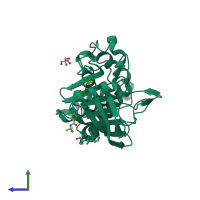 PDB entry 5qfn coloured by chain, side view.