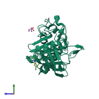 PDB entry 5qft coloured by chain, side view.