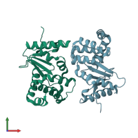 PDB entry 5qnm coloured by chain, front view.