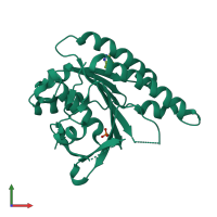 Monomeric assembly 1 of PDB entry 5qur coloured by chemically distinct molecules, front view.