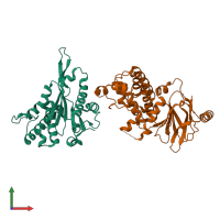 PDB entry 5qyq coloured by chain, front view.