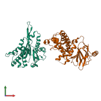 PDB entry 5qyu coloured by chain, front view.