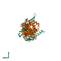 PDB entry 5qyu coloured by chain, side view.