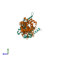 PDB entry 5qzf coloured by chain, side view.