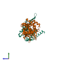 PDB entry 5r0s coloured by chain, side view.