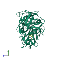 PDB entry 5r21 coloured by chain, side view.