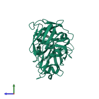 Monomeric assembly 1 of PDB entry 5r3s coloured by chemically distinct molecules, side view.