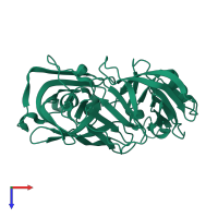 Monomeric assembly 1 of PDB entry 5r3s coloured by chemically distinct molecules, top view.