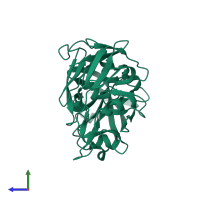 PDB entry 5r3s coloured by chain, side view.