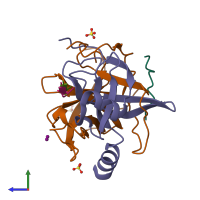 PDB entry 5r4d coloured by chain, side view.