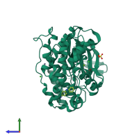 PDB entry 5r93 coloured by chain, side view.