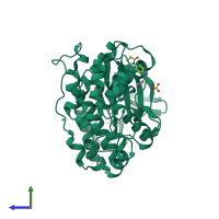 PDB entry 5r95 coloured by chain, side view.