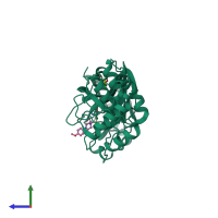 PDB entry 5rfx coloured by chain, side view.