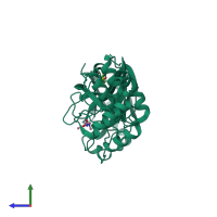 PDB entry 5rgi coloured by chain, side view.