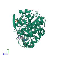 PDB entry 5rol coloured by chain, side view.