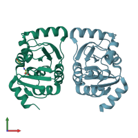 PDB entry 5rtb coloured by chain, front view.