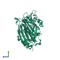 PDB entry 5rwl coloured by chain, side view.