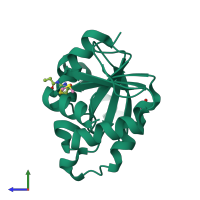 Monomeric assembly 1 of PDB entry 5s3d coloured by chemically distinct molecules, side view.