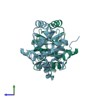 PDB entry 5s3d coloured by chain, side view.