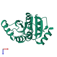 Monomeric assembly 1 of PDB entry 5s42 coloured by chemically distinct molecules, top view.