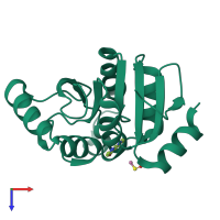 Monomeric assembly 2 of PDB entry 5s42 coloured by chemically distinct molecules, top view.
