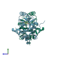 PDB entry 5s43 coloured by chain, side view.