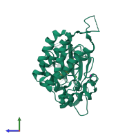 PDB entry 5sb0 coloured by chain, side view.