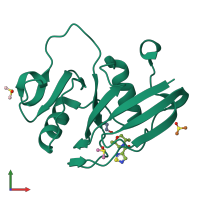 PDB entry 5sbz coloured by chain, front view.