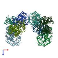 PDB entry 5sce coloured by chain, top view.