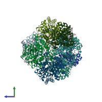 PDB entry 5sci coloured by chain, side view.