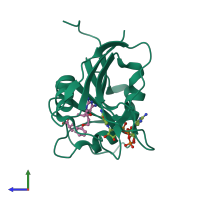 PDB entry 5scr coloured by chain, side view.